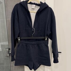 Aritzia Dark Blue Hoodie and Shorts Set